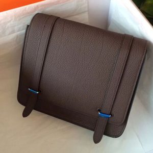 Replica Mens Hermes Steve 28mm Messenger Bags Oiriginal Dark Coffee Togo Leather