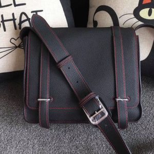 Replica Mens Hermes Steve 28mm Messenger Bags Oiriginal Black Togo Leather