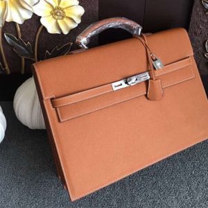 Replica Hermes Kelly Depeche 37mm Briefcase Bags Oiriginal Brown Togo Leather