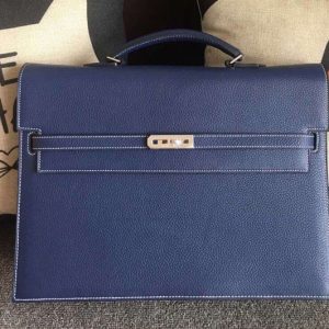 Replica Hermes Kelly Depeche 37mm Briefcase Bags Oiriginal Royal Blue Togo Leather