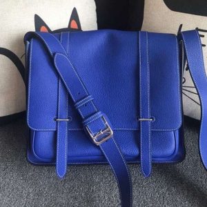 Replica Mens Hermes Steve 32cm Messenger Bags Oiriginal Blue Togo Leather