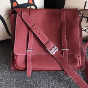 Replica Mens Hermes Steve 32cm Messenger Bags Oiriginal Wine Togo Leather