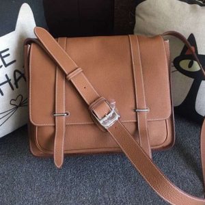 Replica Mens Hermes Steve 32cm Messenger Bags Oiriginal Tan Togo Leather