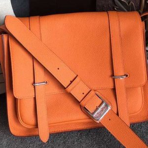 Replica Mens Hermes Steve 32cm Messenger Bags Oiriginal Orange Togo Leather