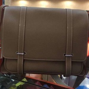 Replica Mens Hermes Steve 32cm Messenger Bags Oiriginal Elephant Gray Togo Leather