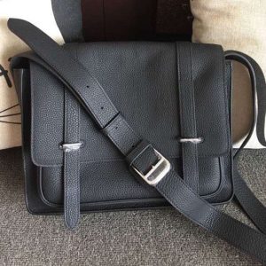 Replica Mens Hermes Steve 32cm Messenger Bags Oiriginal Black Togo Leather