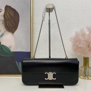 Replica Celine 199243 CHAIN SHOULDER BAG TRIOMPHE IN BLACK SHINY CALFSKIN