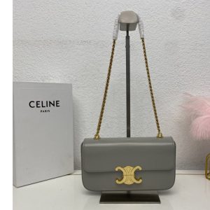 Replica Celine 197993 CHAIN SHOULDER BAG TRIOMPHE IN Gray SHINY CALFSKIN