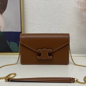 Replica Celine 10J733 WALLET ON CHAIN TRIOMPHE IN TAN SHINY CALFSKIN