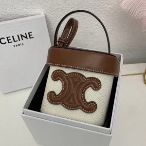 Replica Celine 199263 SMALL BOX CUIR TRIOMPHE bag IN Canvas and Tan SMOOTH CALFSKIN