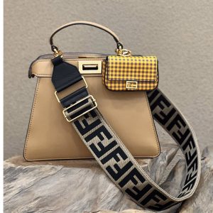 Replica Fendi 8BN327 Peekaboo Iseeu Small Bag in Beige leather