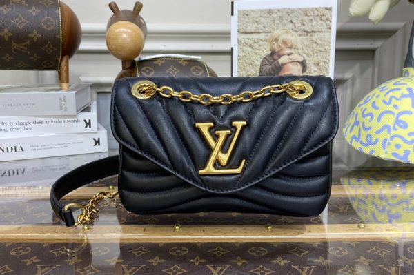 Replica Louis Vuitton M20687 LV New Wave Chain Bag PM Bag in Black Leather