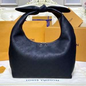 Replica Louis Vuitton M20703 LV Why Knot PM handbag in Black Mahina calf leather