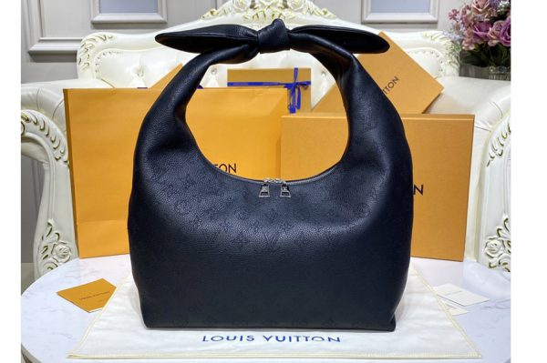 Replica Louis Vuitton M20703 LV Why Knot PM handbag in Black Mahina calf leather