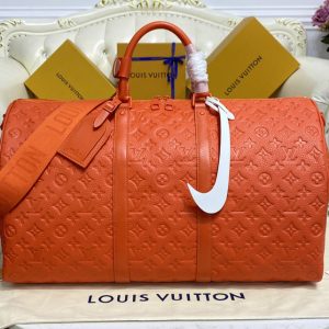 Replica Louis Vuitton M20963 LV Keepall Bandouliere 50 Travel bag in Orange Taurillon Monogram leather