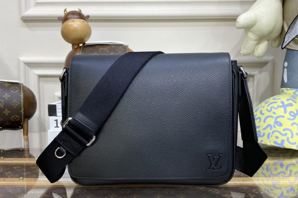 Replica Louis Vuitton M30850 LV District PM messenger bag in Black Taiga cowhide leather