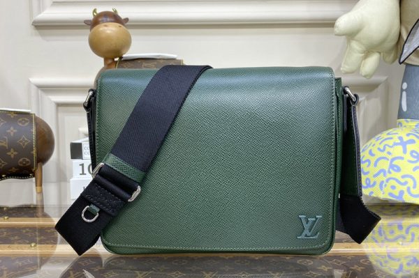 Replica Louis Vuitton M30861 LV District PM messenger bag in Green Taiga cowhide leather