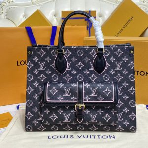 Replica Louis Vuitton M46154 LV OnTheGo MM tote bag in Black Monogram coated canvas