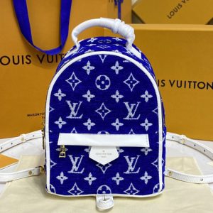 Replica Louis Vuitton M46207 LV Palm Springs Mini backpack in Blue Monogram velvet jacquard