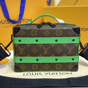 Replica Louis Vuitton M46264 LV Handle Soft Trunk Bag in Monogram Macassar coated canvas and Green cowhide leather