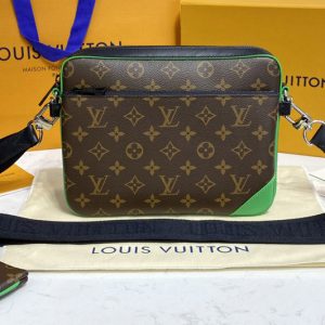 Replica Louis Vuitton M46266 LV Trio Messenger Bag in Monogram Macassar coated canvas and Green cowhide leather