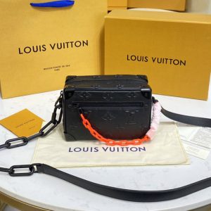 Replica Louis Vuitton M55702 LV Mini Soft Trunk bag in Black Taurillon cowhide leather