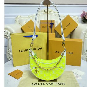 Replica Louis Vuitton M81484 LV Loop half-moon baguette bag in Yellow Monogram jacquard velvet