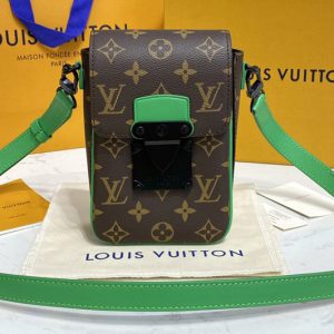 Replica Louis Vuitton M81522 LV S-Lock Vertical wearable wallet in Monogram Macassar coated canvas and Purple cowhide leather