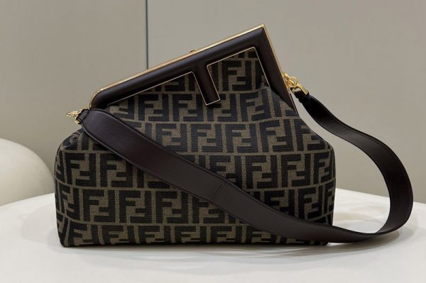 Replica Fendi 8BP127 Fendi First Medium Bag in Brown FF jacquard fabric bag