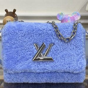 Replica Louis Vuitton M21040 LV Twist MM hand bag in Jean Blue Shearling