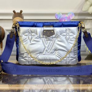 Replica Louis Vuitton M21057 LV Maxi Multi-Pochette Accessoires bag in Silver/Navy Blue Recycled nylon