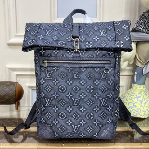 Replica Louis Vuitton M21359 LV Roll Top Backpack in Charcoal Cowhide leather