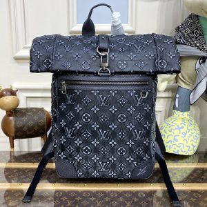 Replica Louis Vuitton M21359 LV Roll Top Backpack in Black Cowhide leather