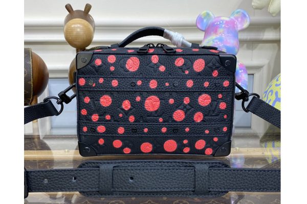 Replica Louis Vuitton M21677 LV LVxYK Handle Soft Trunk Bag in Black and red Taurillon Monogram cowhide with Infinity Dots print