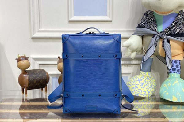 Replica Louis Vuitton M30337 LV Soft Trunk Backpack PM Bags in Blue Taiga leather