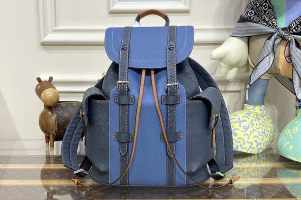 Replica Louis Vuitton M46338 LV Christopher MM backpack in Blue Leather