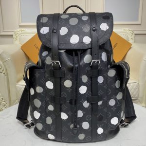 Replica Louis Vuitton M46433 LV LVxYK Christopher MM backpack in Monogram Eclipse coated canvas with 3D Painted Dots print