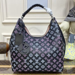 Replica Louis Vuitton M21299 LV Carmel hobo bag in Black Mahina perforated calf leather