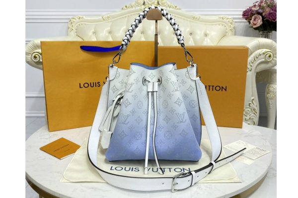 Replica Louis Vuitton M57853 LV Muria bucket bag in Blue Mahina perforated calf leather