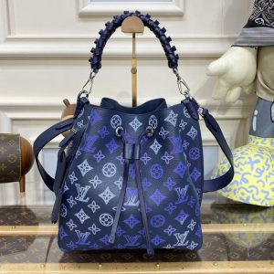 Replica Louis Vuitton M55801 LV Muria bucket bag in Blue Mahina perforated calf leather