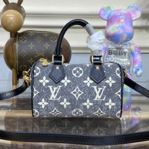 Replica Louis Vuitton M82242 LV Nano Speedy Bag in Gray Monogram Jacquard Denim