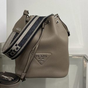 Replica Prada 1BE060 Leather bucket bag in Grey Leather