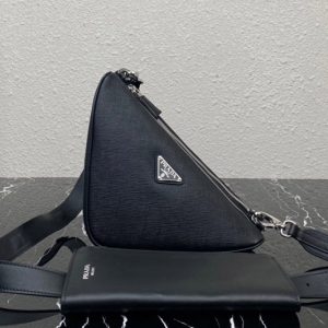 Replica Prada 2VH157 Saffiano leather and leather shoulder bag in Black Leather