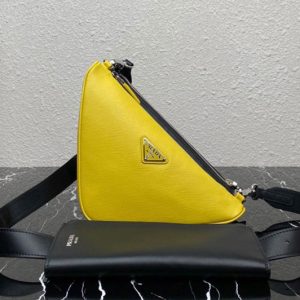 Replica Prada 2VH157 Saffiano leather and leather shoulder bag in Black/Yellow Leather