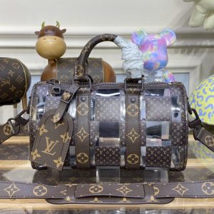 Replica Louis Vuitton m20872 LV keepall bandouliere 25 bag in Monogram Chess coated canvas and PVC