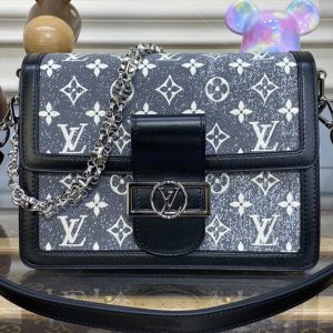 Replica Louis Vuitton M21448 LV Dauphine MM handbag in Gray Denim textile jacquard