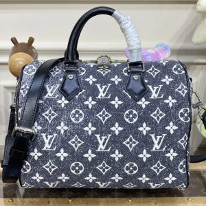 Replica Louis Vuitton M21464 LV Speedy Bandouliere 25 handbag in Gray Denim textile jacquard