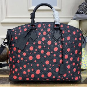 Replica Louis Vuitton M21676 LVxYK Lock it Bag in Black and red Taurillon Monogram cowhide with Infinity Dots print