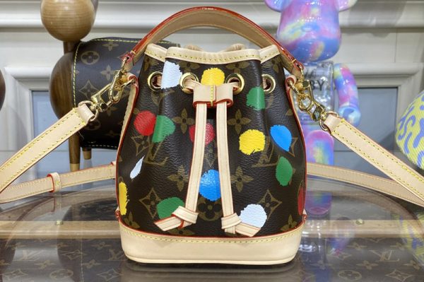 Replica Louis Vuitton M81863 LV Nano Noe Bag in Monogram coated canvas with 3D Painted Dots print