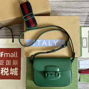 Replica Gucci ‎726226 Gucci Horsebit 1955 small shoulder bag in Green leather